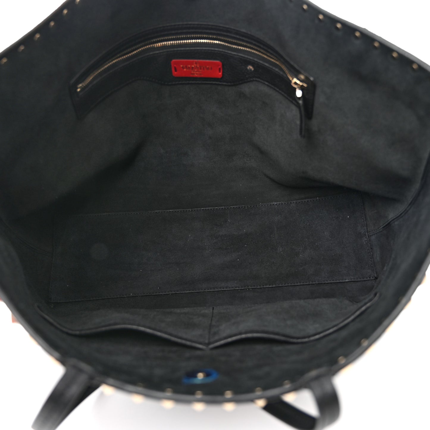Grained Calfskin Rockstud Shoulder Tote Black