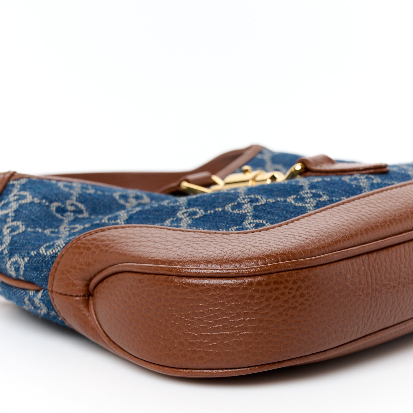 New Denim GG Monogram Calfskin Small Jackie 1961 Hobo Blue Tea Cuir