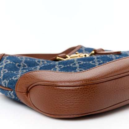 Gucci New Denim GG Monogram Calfskin Small Jackie 1961 Hobo Blue Tea Cuir 10 of 11