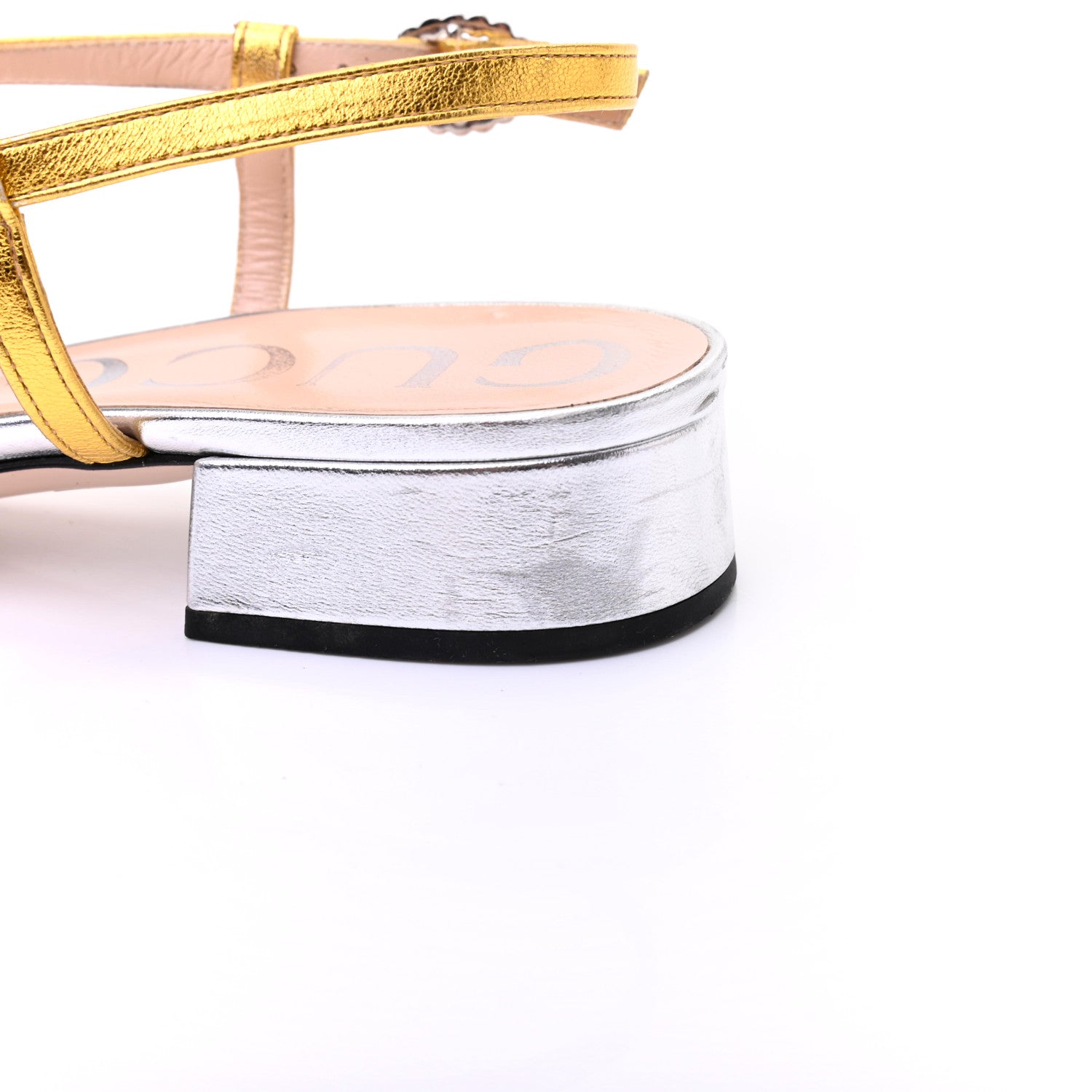 Gucci Metallic Nappa Crystal Zephyra Slingback Low Heel Sandals 38 Silver Gold 11 of 11