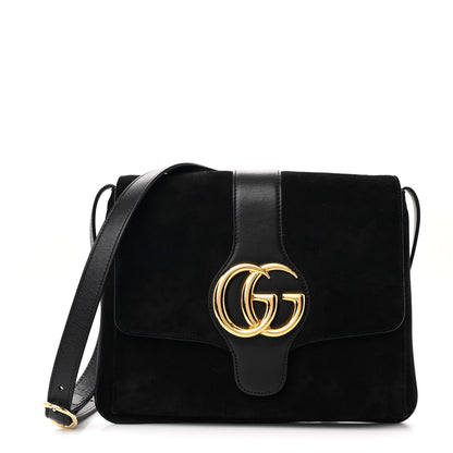 Gucci Suede Medium Arli Flap Shoulder Bag Black 1 of 12