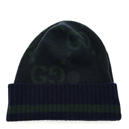 Gucci Cashmere Jacquard Monogram Jumbo GG Canvy Hat Beanie Hat M Navy Green 3 of 5