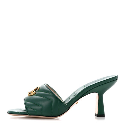 Gucci Nappa Matelasse GG Marmont 75mm Slide Sandals 40 Emerald 1 of 10