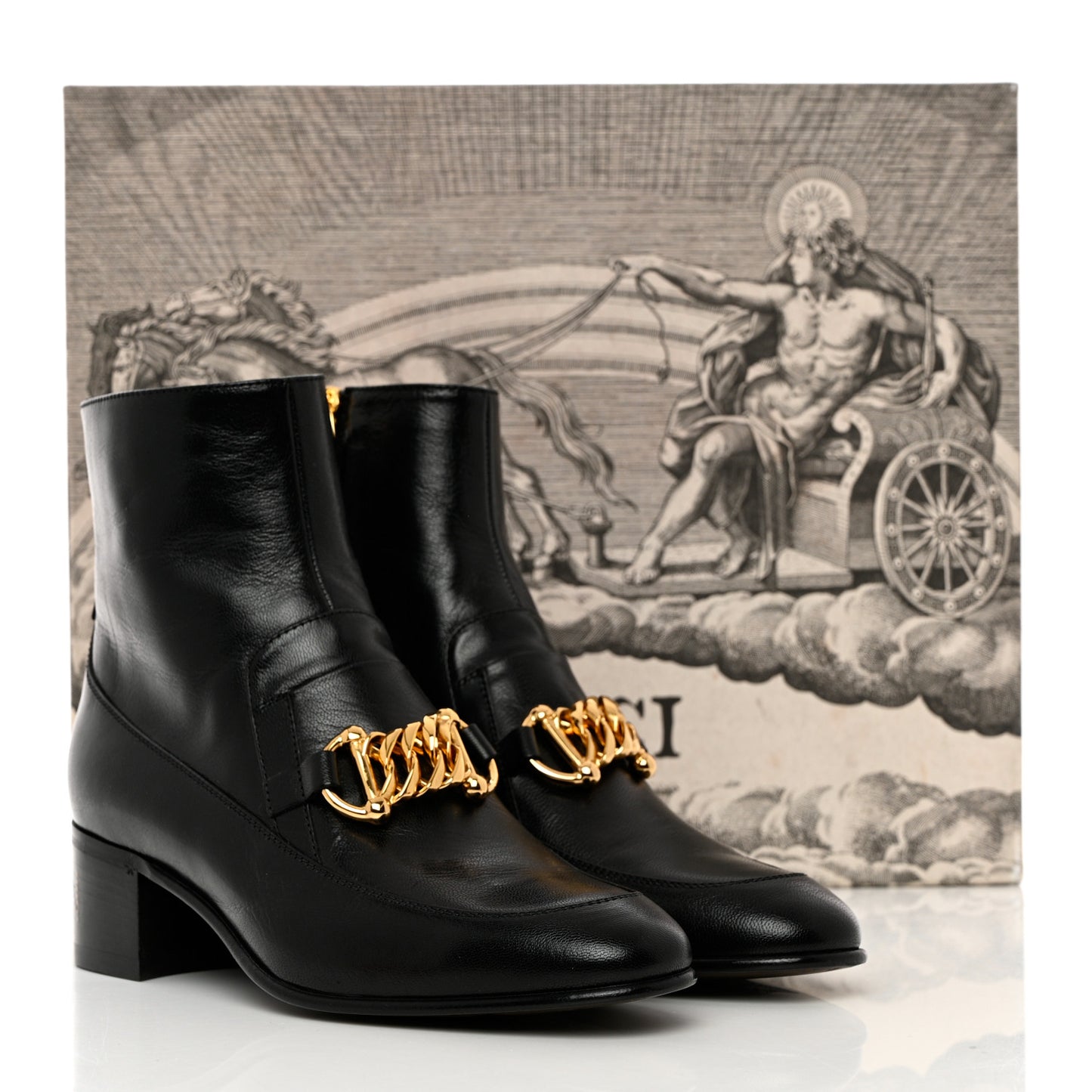 Goatskin Kitten Chain Horsebit Ankle Boots 37 Black