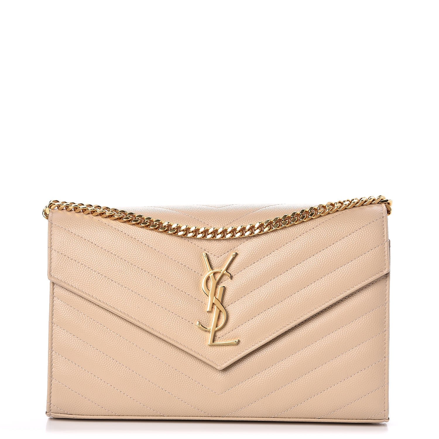Saint Laurent Grain De Poudre Matelasse Chevron Monogram Chain Wallet Nude Powder 1 of 8