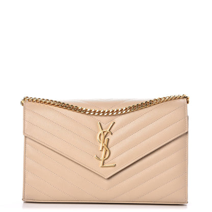 Saint Laurent Grain De Poudre Matelasse Chevron Monogram Chain Wallet Nude Powder 1 of 8
