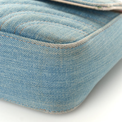 Gucci Denim Matelasse Mini Pearly GG Marmont Shoulder Bag Blue 9 of 13
