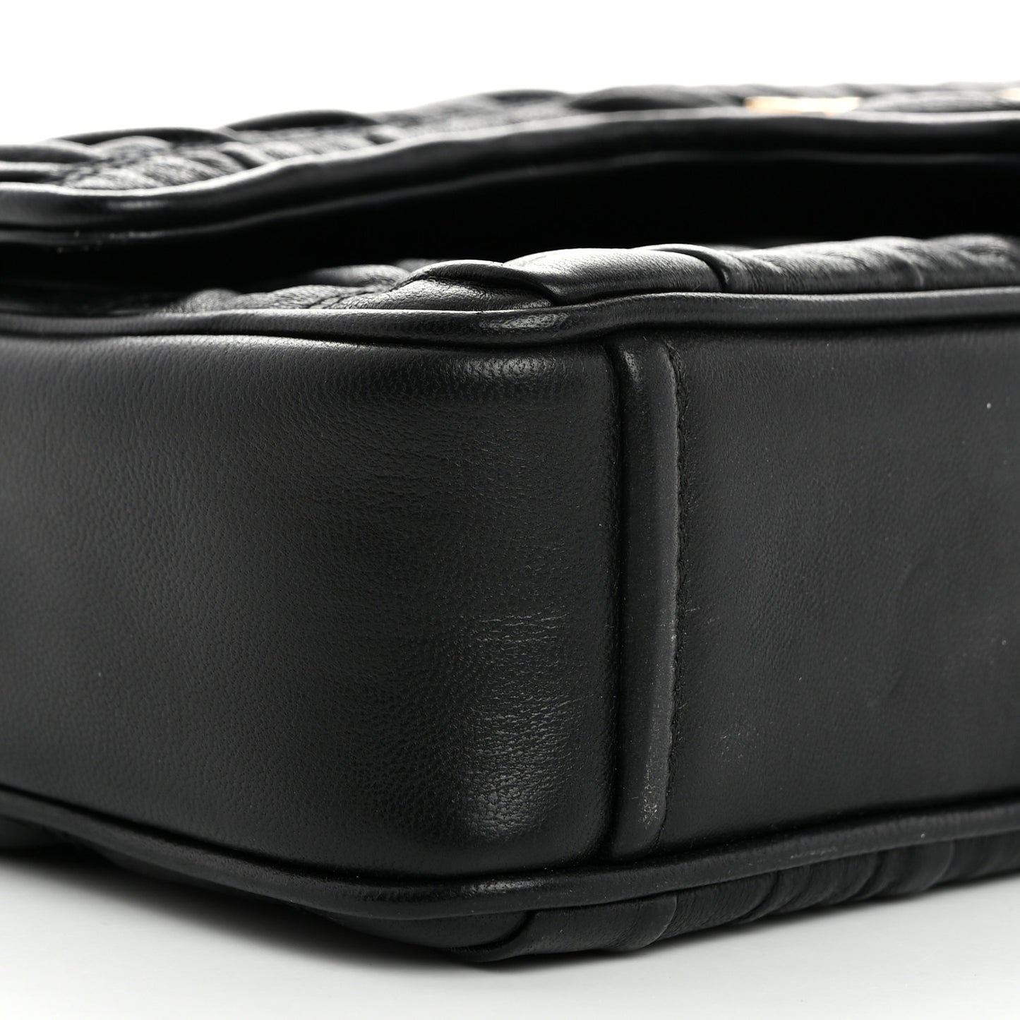 Nappa Gaufre Medium Chain Flap Shoulder Bag Black