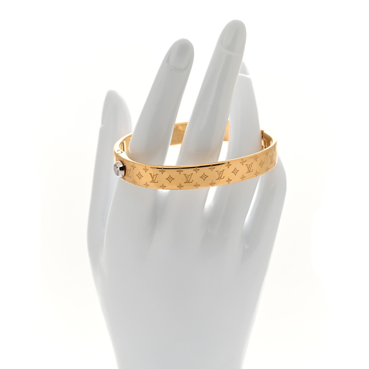 Louis Vuitton Brass Crystal Monogram Nanogram Strass Cuff M Gold 2 of 5