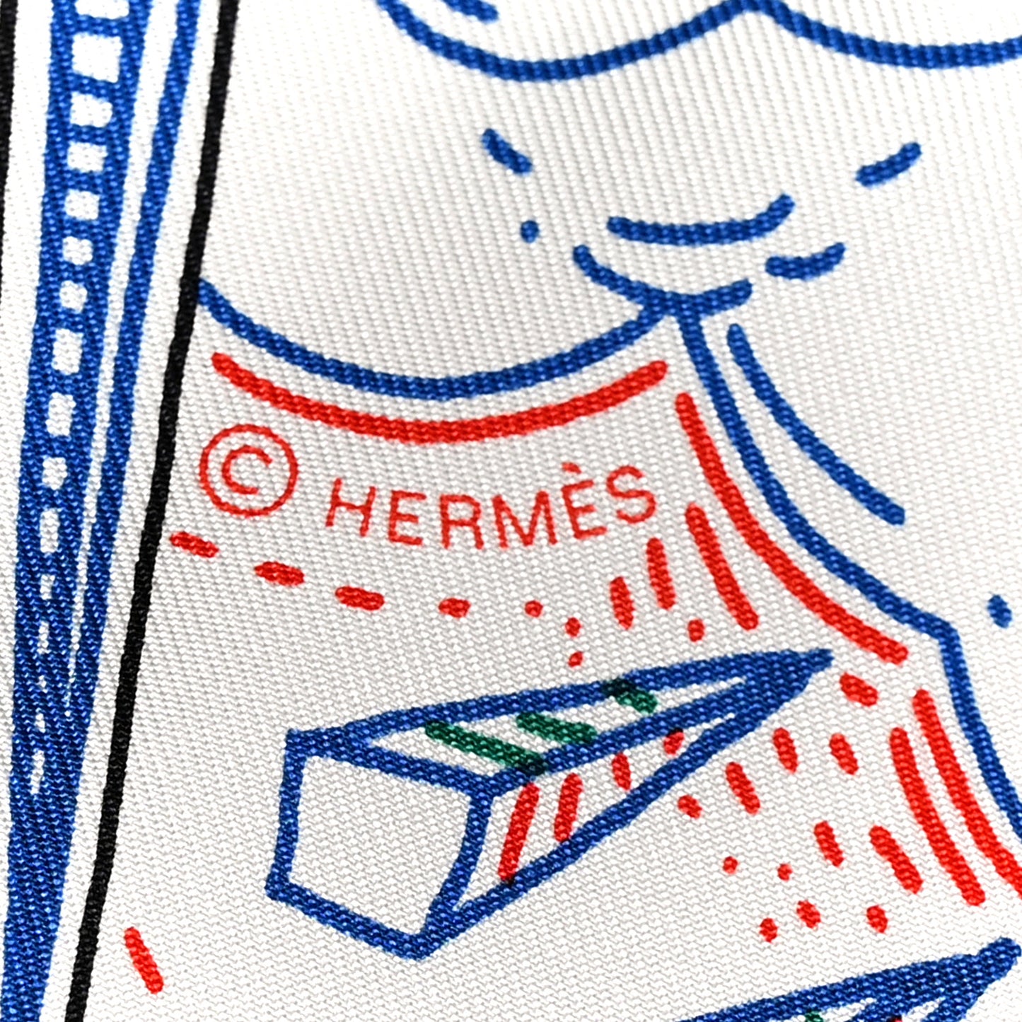 Silk Please Hold The Line Scarf 90 White Bleu Cobalt Rouge
