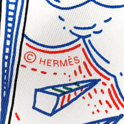 Hermes Silk Please Hold The Line Scarf 90 White Bleu Cobalt Rouge 5 of 5