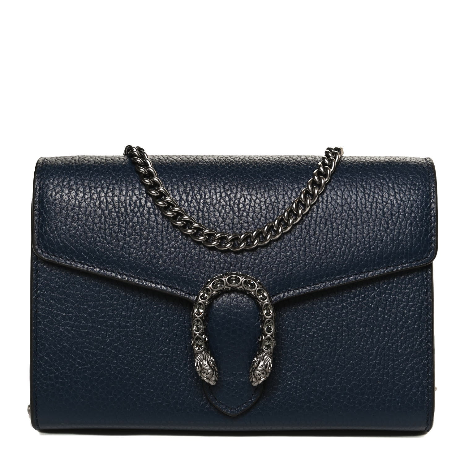 Gucci Dollar Calfskin Crystal Mini Dionysus Chain Wallet Blue Agata Black Diamond 1 of 10