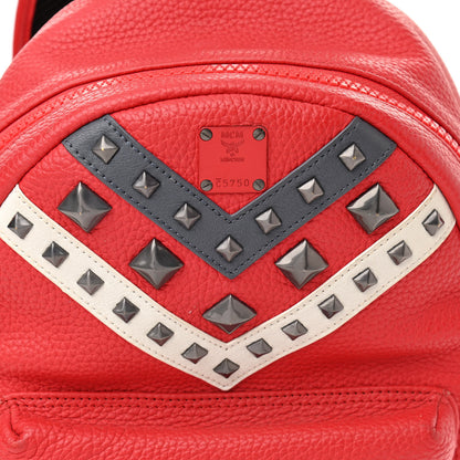 MCM Calfskin Studded Small Logo Backpack Red 7 of 14