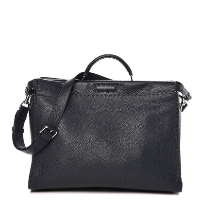 Fendi Cuoio Romano Selleria Bi-Color Large Mens Peekaboo Iconic Essential Satchel Lavagna Black 1 of 7