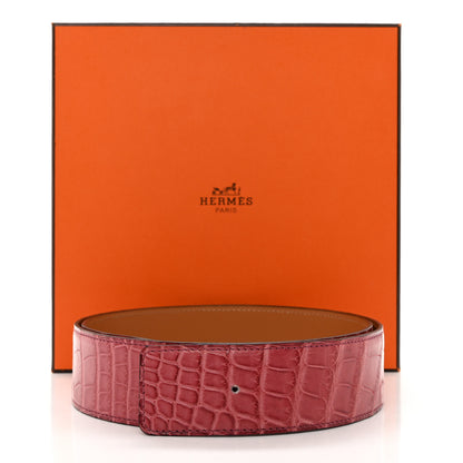 Hermes Alligator 42mm Belt Strap 85 Rose Scheherazade 8 of 8
