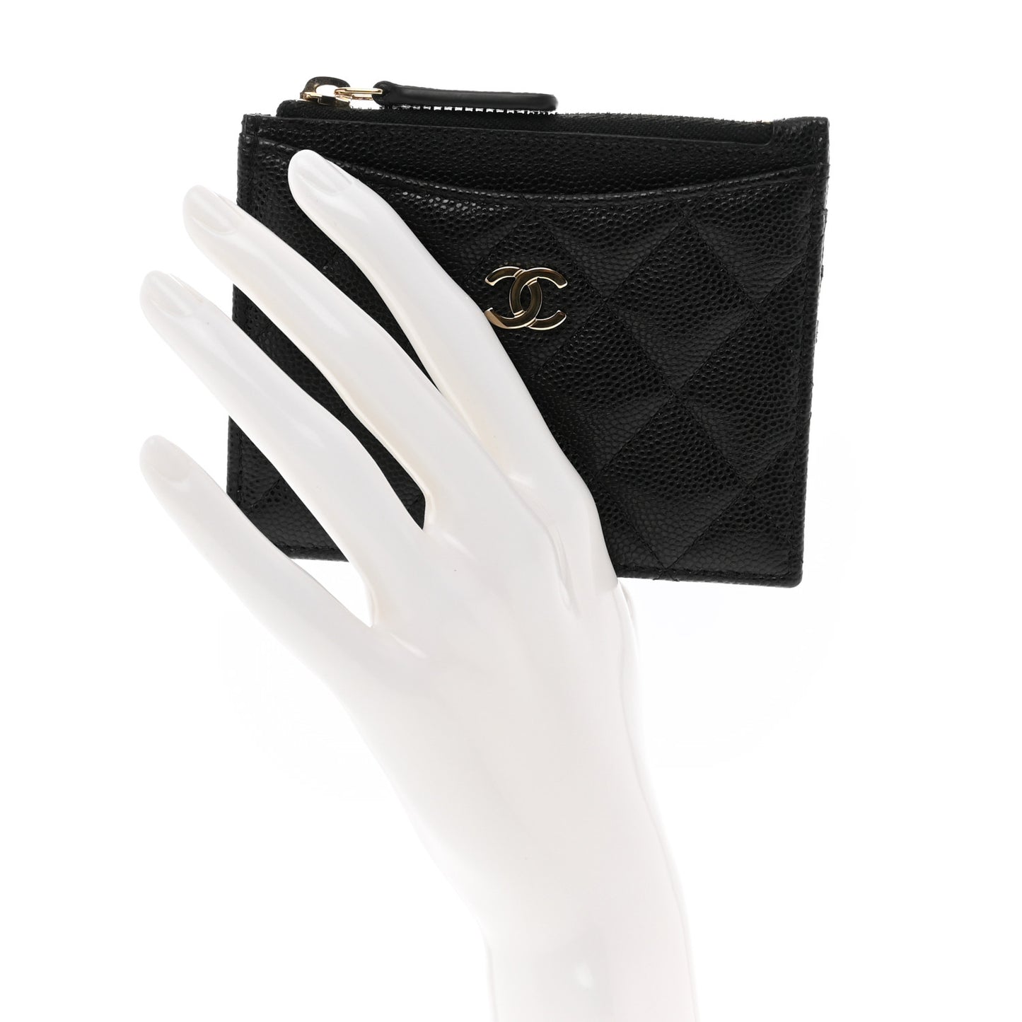 Caviar Quilted CC Zip Card Holder Black