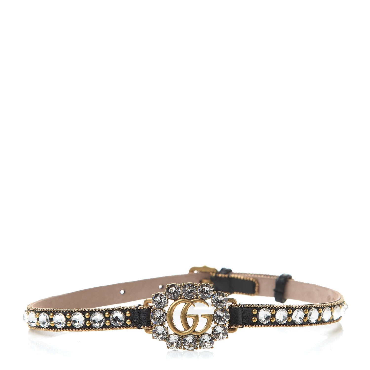 Gucci Calfskin Crystal Embellished Double G Choker Necklace Black 1 of 5