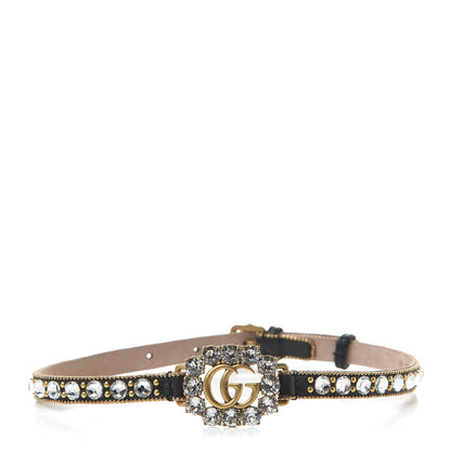 Gucci Calfskin Crystal Embellished Double G Choker Necklace Black 1 of 5