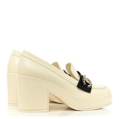 Chanel Lambskin Quilted CC Loafers 38 White Black 4 of 12