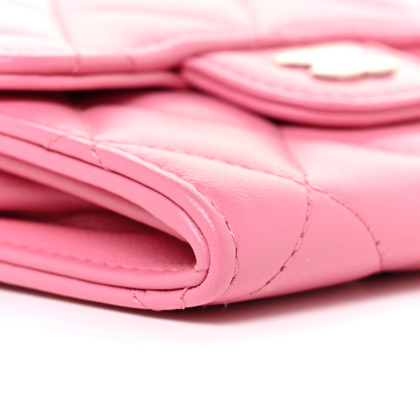 Lambskin Quilted Flap Card Holder On Chain Pink