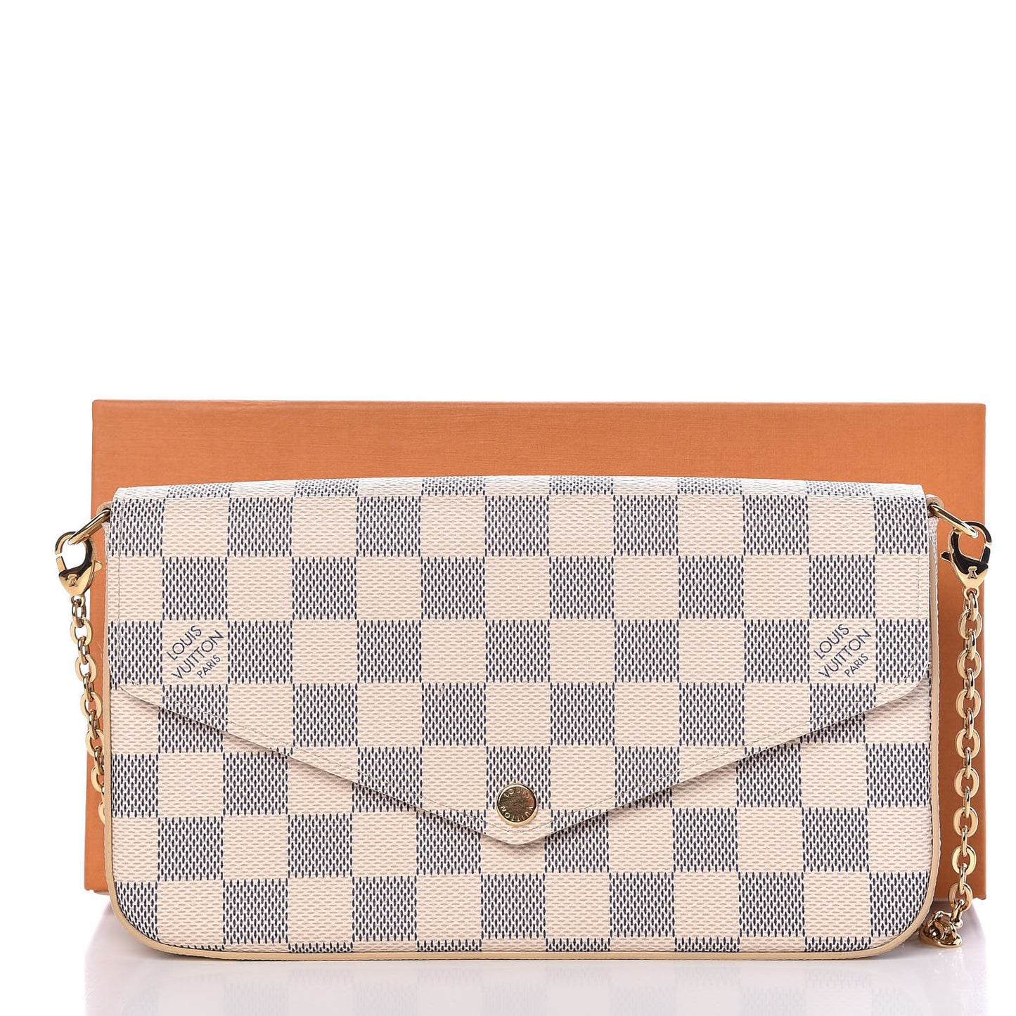 Damier Azur Pochette Felicie Chain Wallet Rose Ballerine