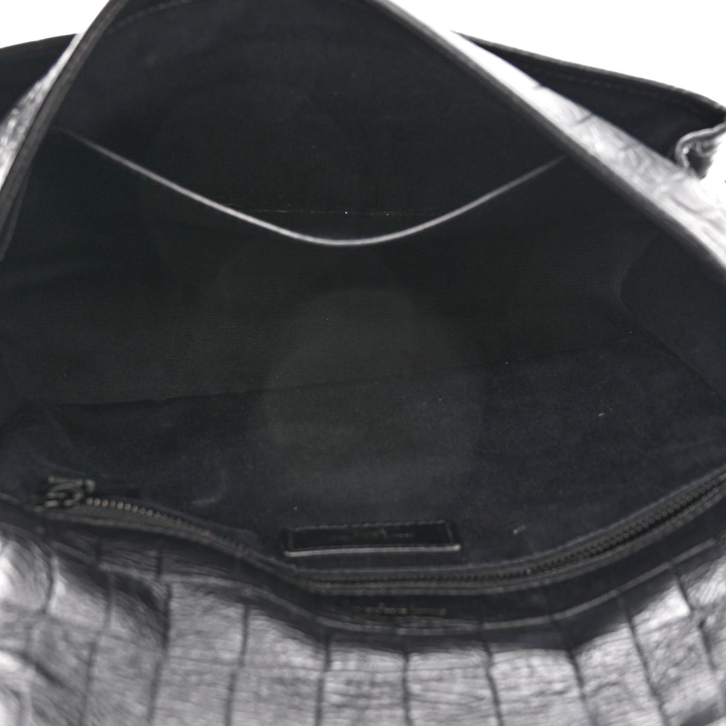 Crocodile Embossed Lambskin Monogram Medium Niki Chain Satchel Black