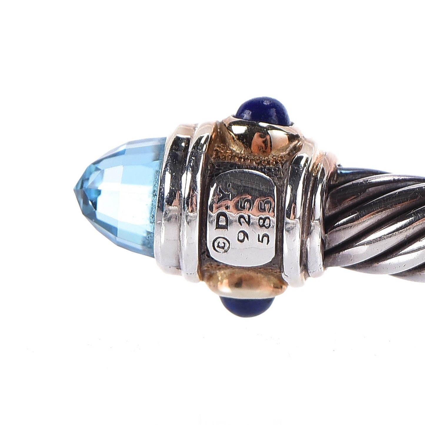 Sterling Silver 14K Yellow Gold Blue Topaz Lapis Lazuli 5mm Cable Renaissance Bracelet