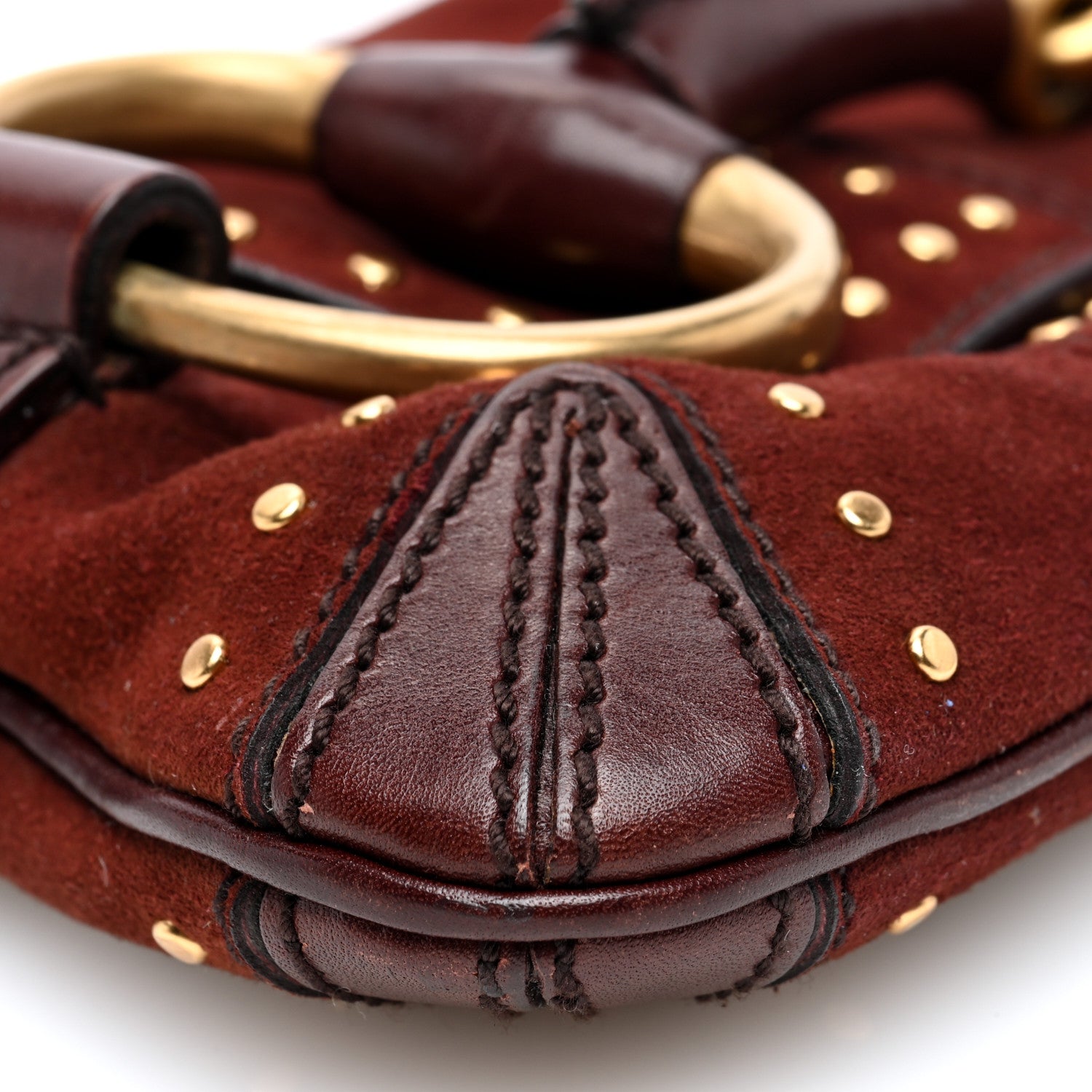 Gucci Suede Studded Horsebit Clutch Bag Burgundy 9 of 10