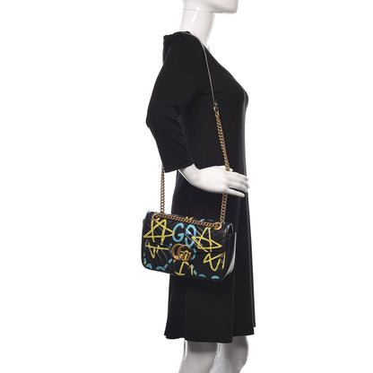 Gucci Calfskin Matelasse GucciGhost Small GG Marmont Shoulder Bag Black New Acquamarine 2 of 8