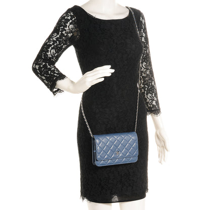 Chanel Caviar Quilted Wallet on Chain WOC Blue 2 of 7