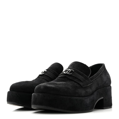 Chanel Suede Kidskin CC Platform Loafers 40 Black 4 of 10
