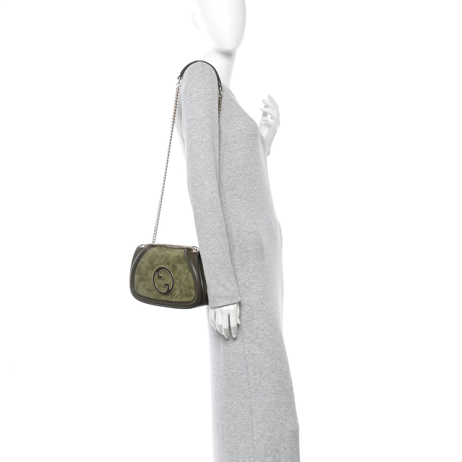 Gucci Suede Calfskin Blondie Medium Shoulder Bag Green 2 of 10