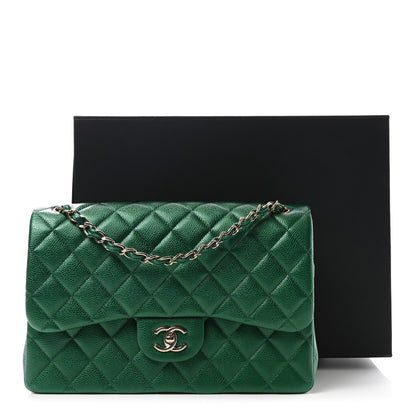 Chanel Metallic Caviar Quilted Jumbo Double Flap Green 10 of 10