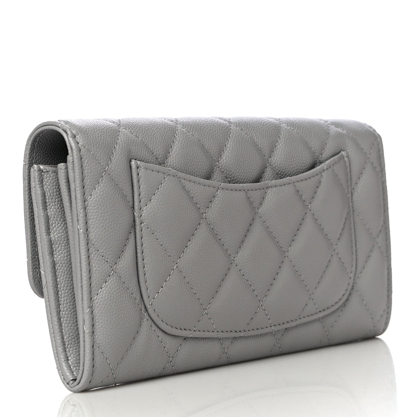 Caviar Quilted Large Flap Wallet Grey