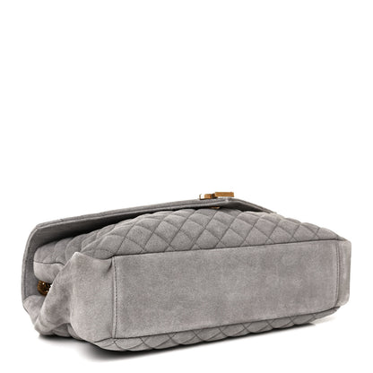 Saint Laurent Suede Mixed Matelasse Tri-Quilt Large Monogram Envelope Satchel Grey 5 of 13