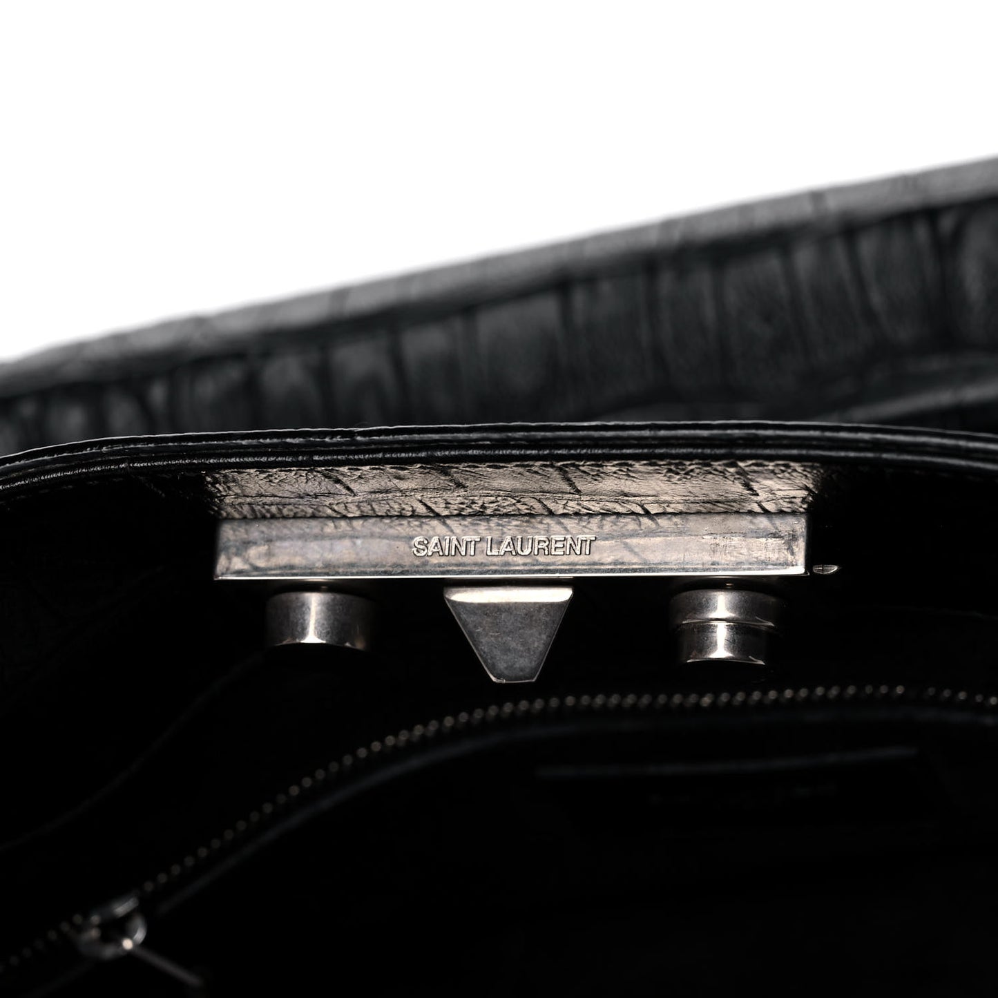 Calfskin Crocodile Embossed Medium Trois Class Tote Black