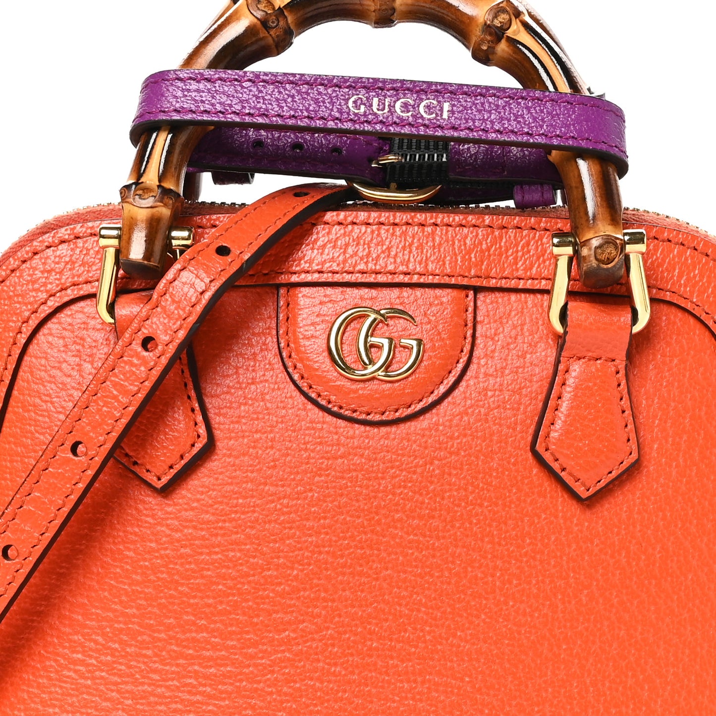 Textured Dollar Calfskin Mini Diana Dome Tote Bag Deep Orange Spicy Cyclamin