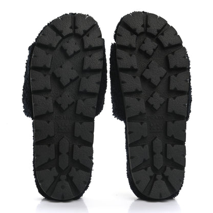 Prada Terry Cloth Logo Lug Sole 20mm Slide Sandals 40 Black White 5 of 8
