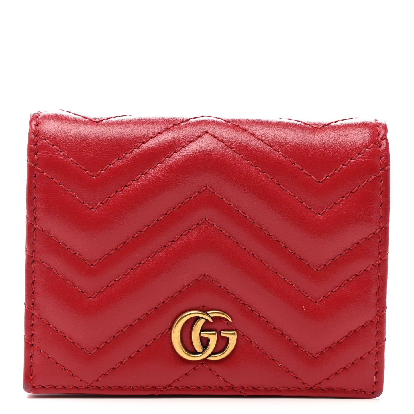 Calfskin Matelasse GG Marmont Card Case Wallet Hibiscus Red