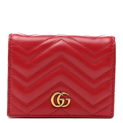 Gucci Calfskin Matelasse GG Marmont Card Case Wallet Hibiscus Red 1 of 8