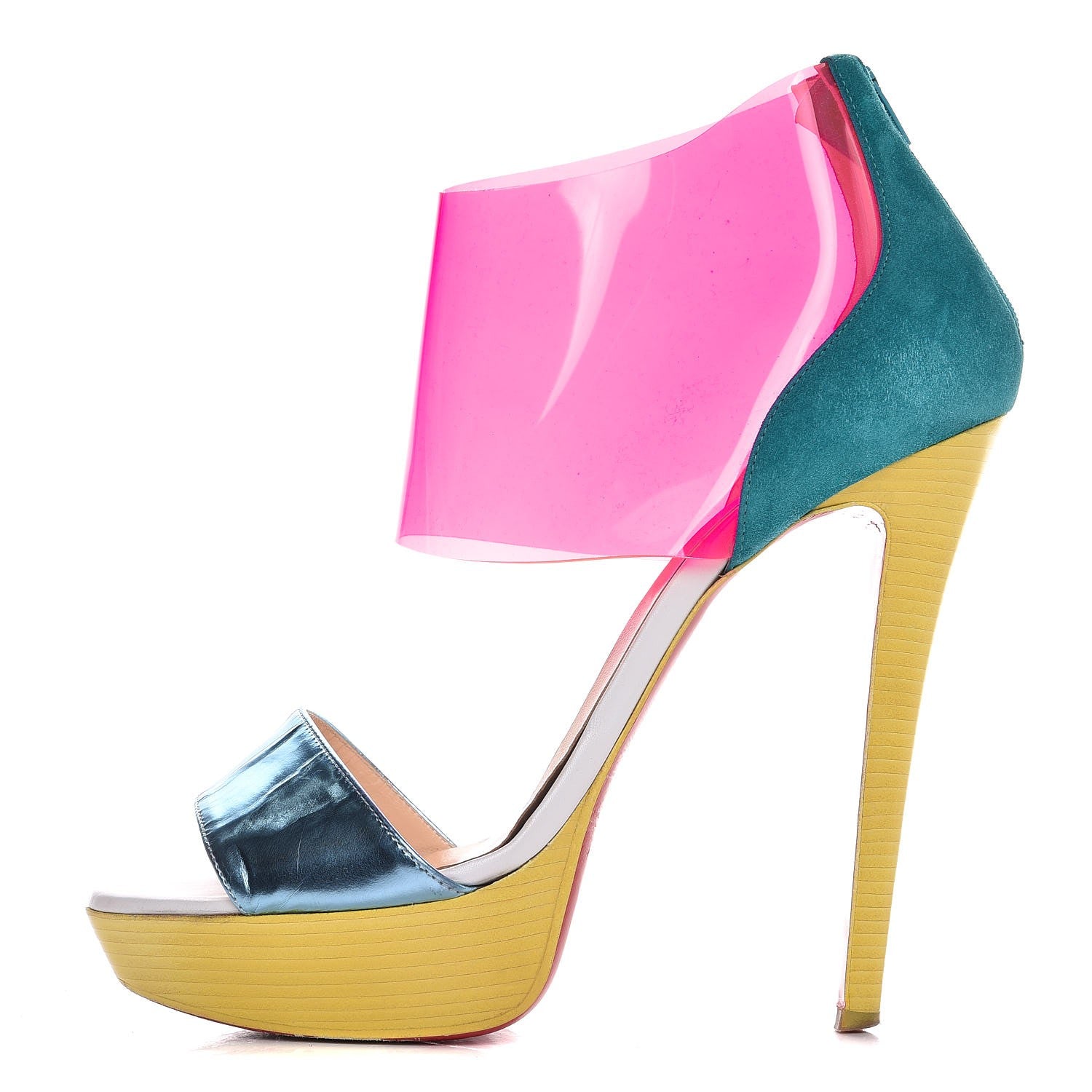 Christian Louboutin Suede PVC Dufoura 140 Platform Sandals 39.5 Rose Paris 1 of 11