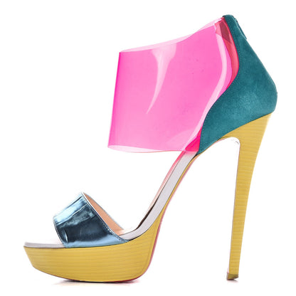 Christian Louboutin Suede PVC Dufoura 140 Platform Sandals 39.5 Rose Paris 1 of 11