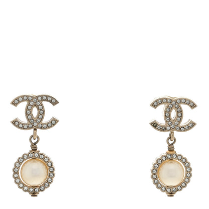 Chanel Crystal Pearl Bow-tiful CC Drop Earrings Light Gold 1 of 4