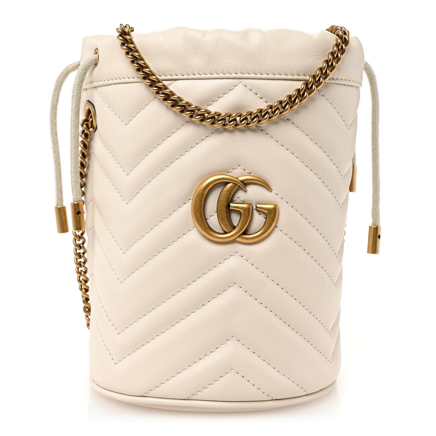 Calfskin Matelasse Mini GG Marmont 2.0 Bucket Bag White