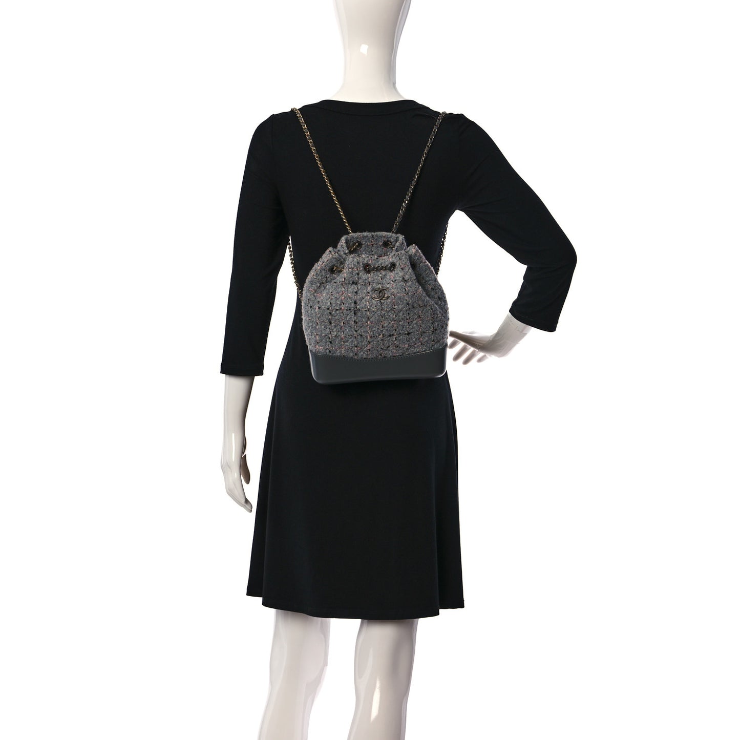 Tweed Calfskin Quilted Gabrielle Backpack Grey