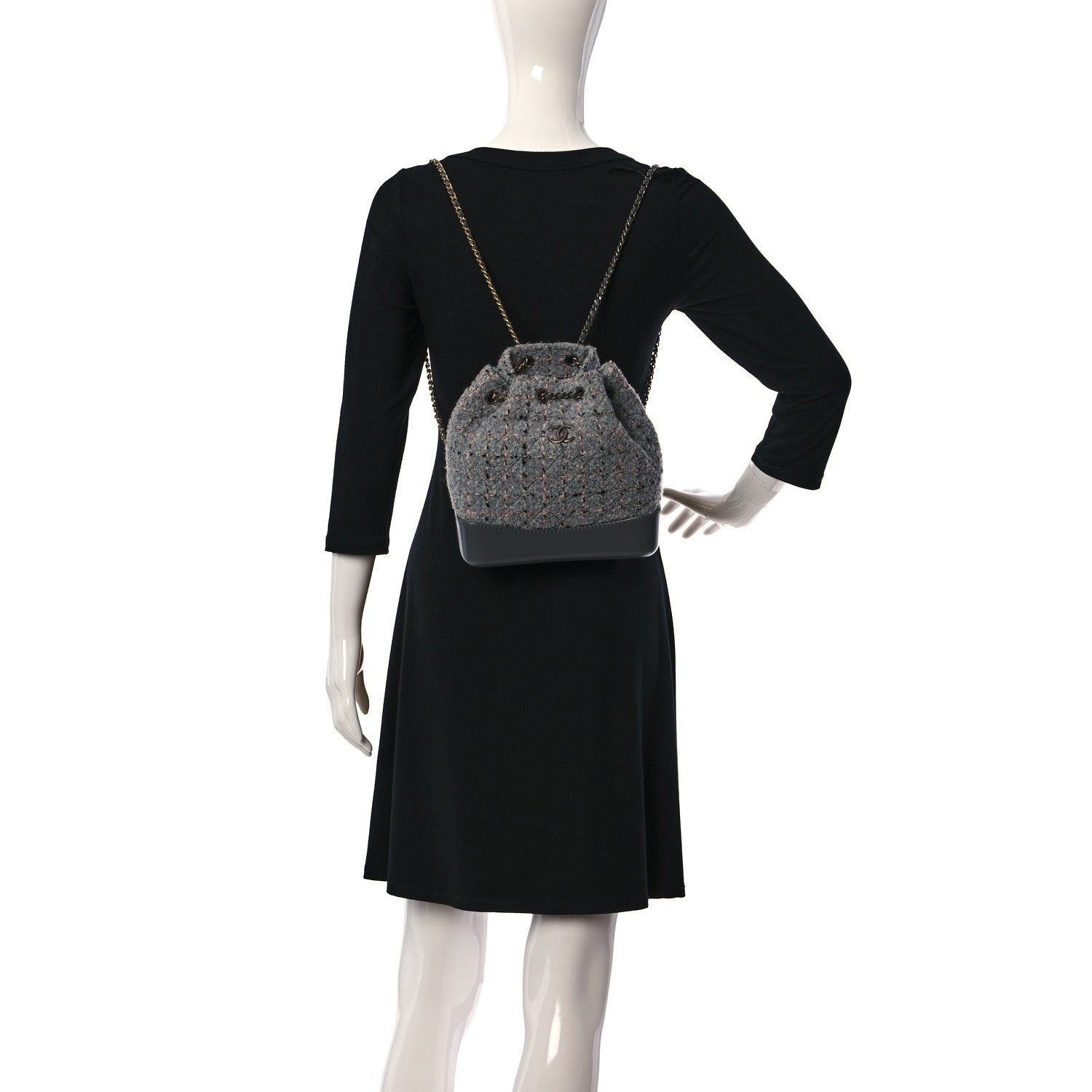 Chanel Tweed Calfskin Quilted Gabrielle Backpack Grey 2 of 9
