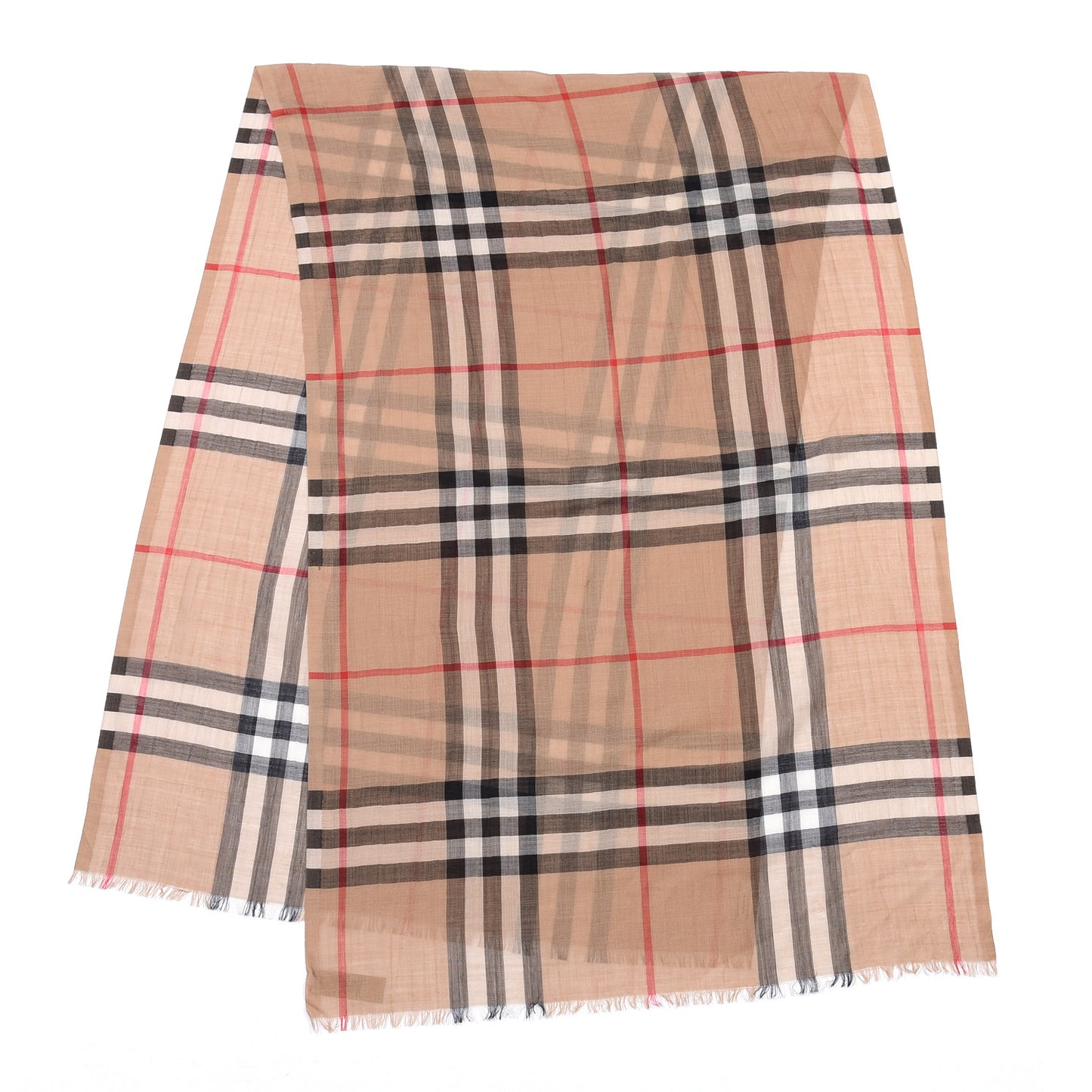 Wool Silk House Check Lightweight Scarf Camel