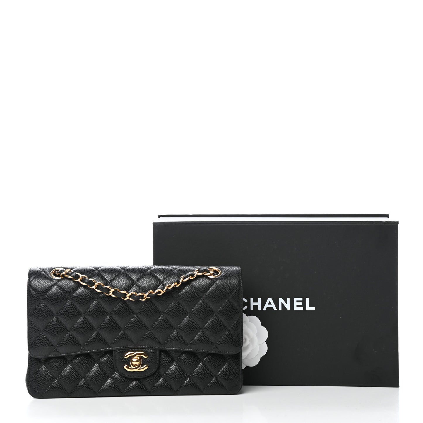 Caviar Quilted Medium Double Flap Black