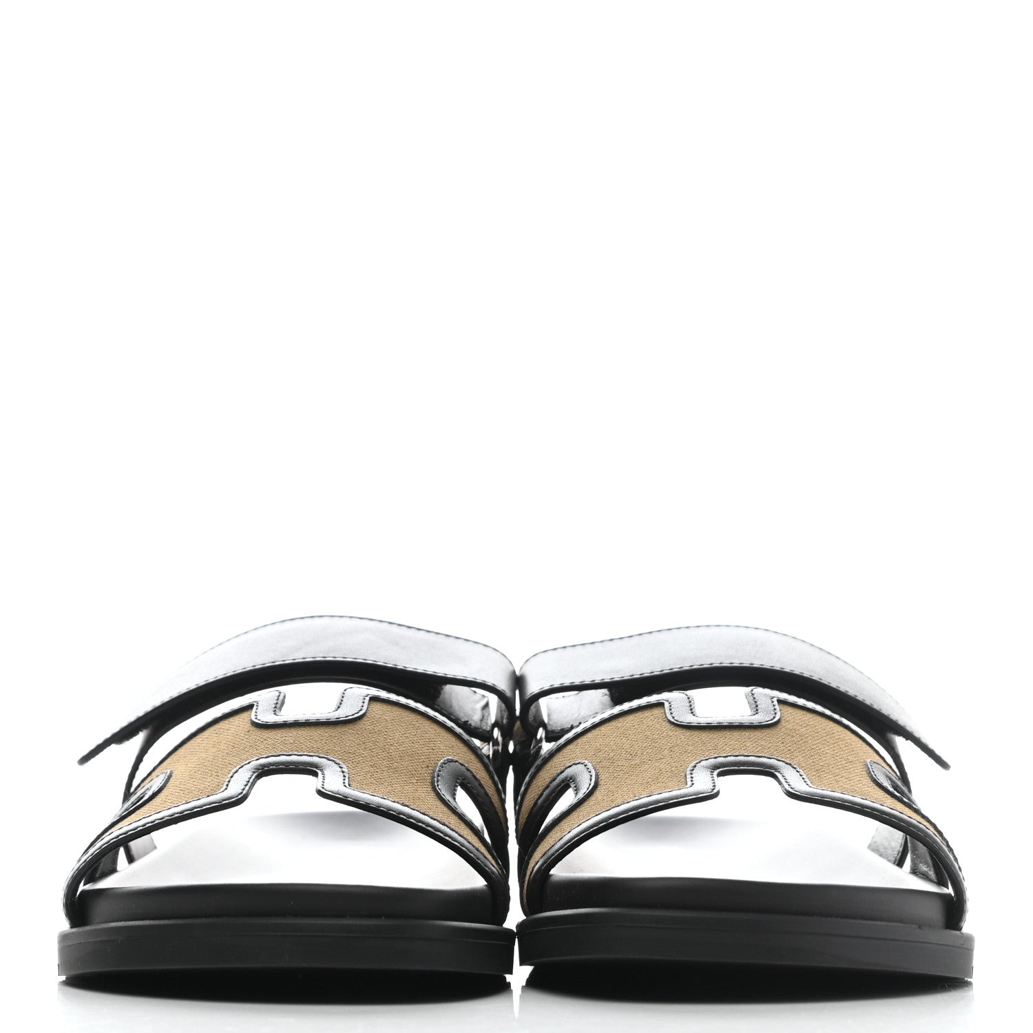 Hermes Canvas Calfskin Mens Chypre Sandals 44 Kaki Black 2 of 8