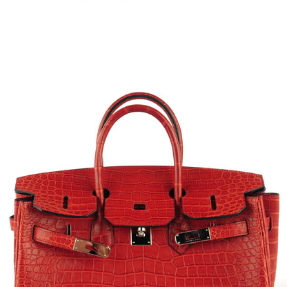 Hermes Matte Porosus Crocodile Birkin 35 Bougainvillea 12 of 23